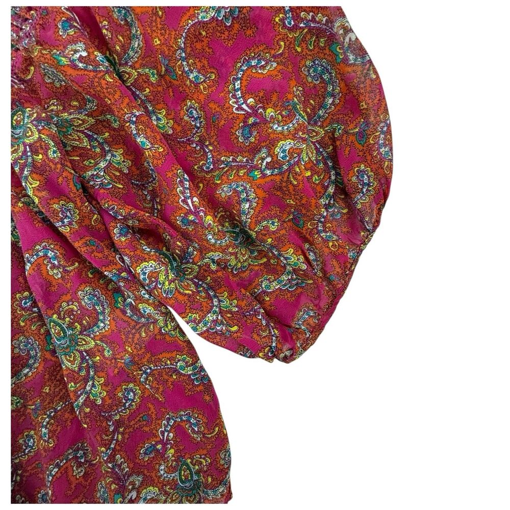 Anthropologie Lil Clara Peasant Blouse Women S M Pink Orange Paisley Floral - Picture 3 of 14